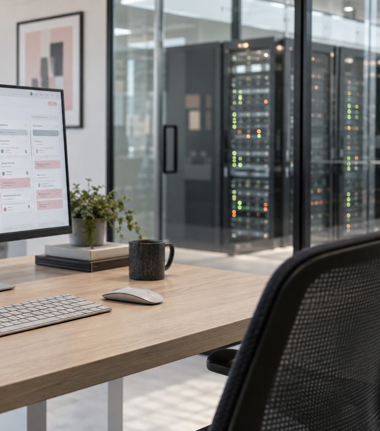 Modern technology office beside a server room