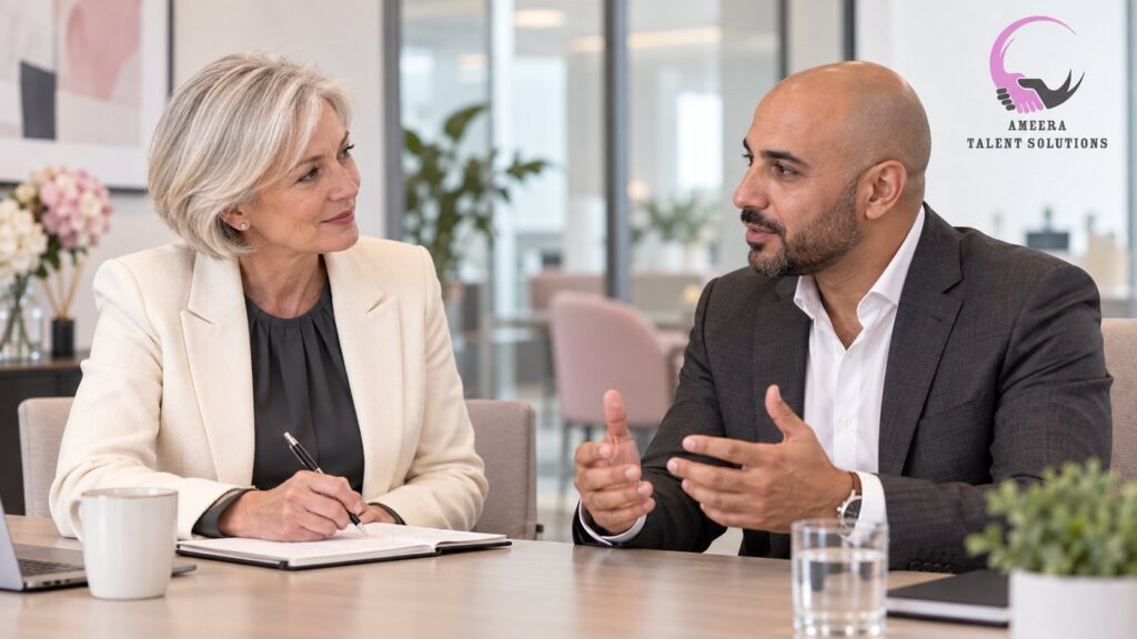 Executive career adviser coaching a senior leader on his CV and next move