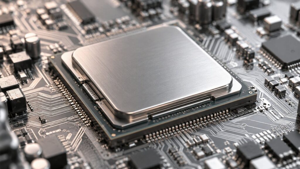 Close-up of a processor chip on a circuit board