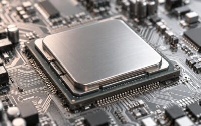 Close-up of a processor chip on a circuit board