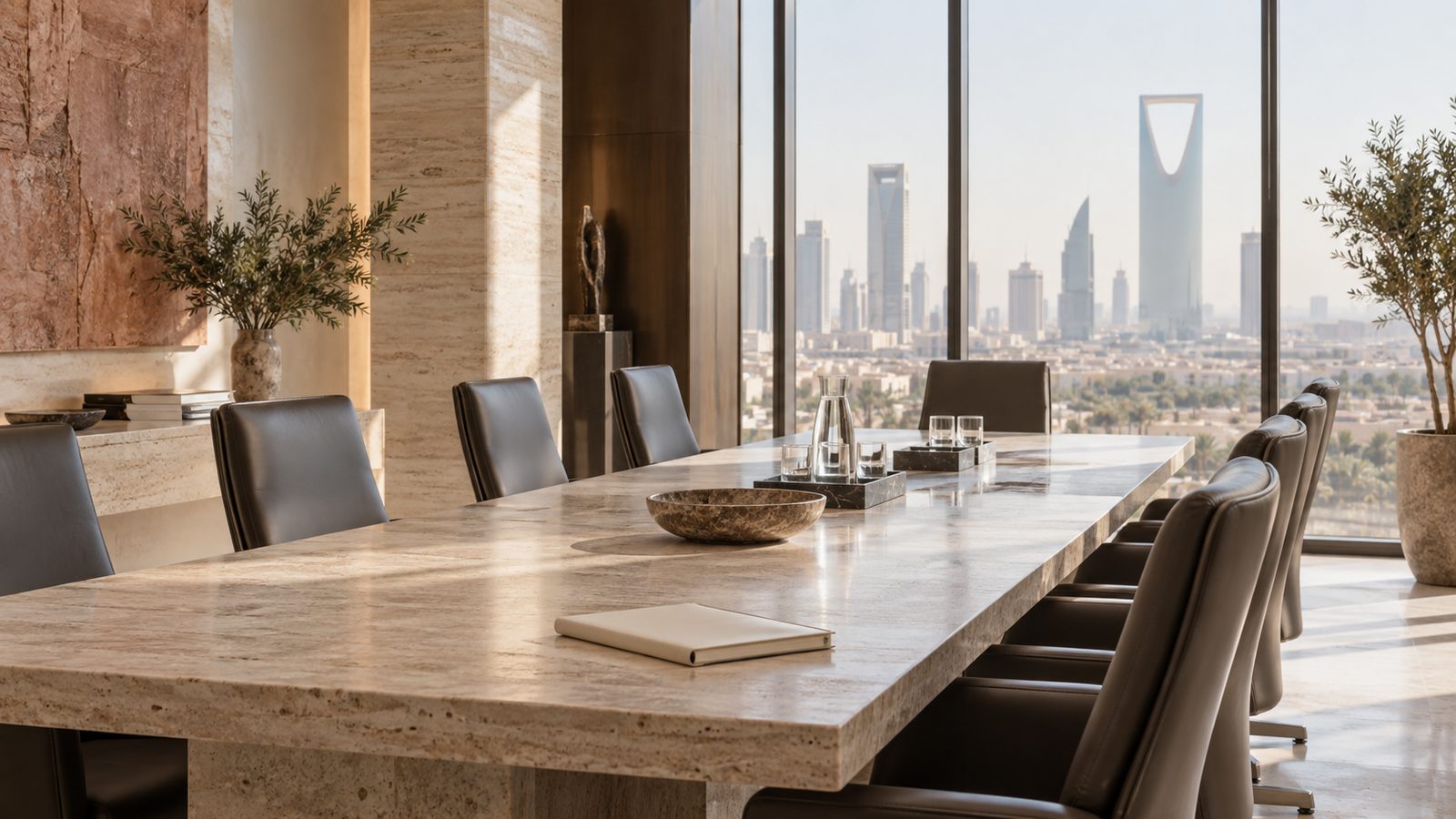Executive boardroom overlooking the Riyadh skyline